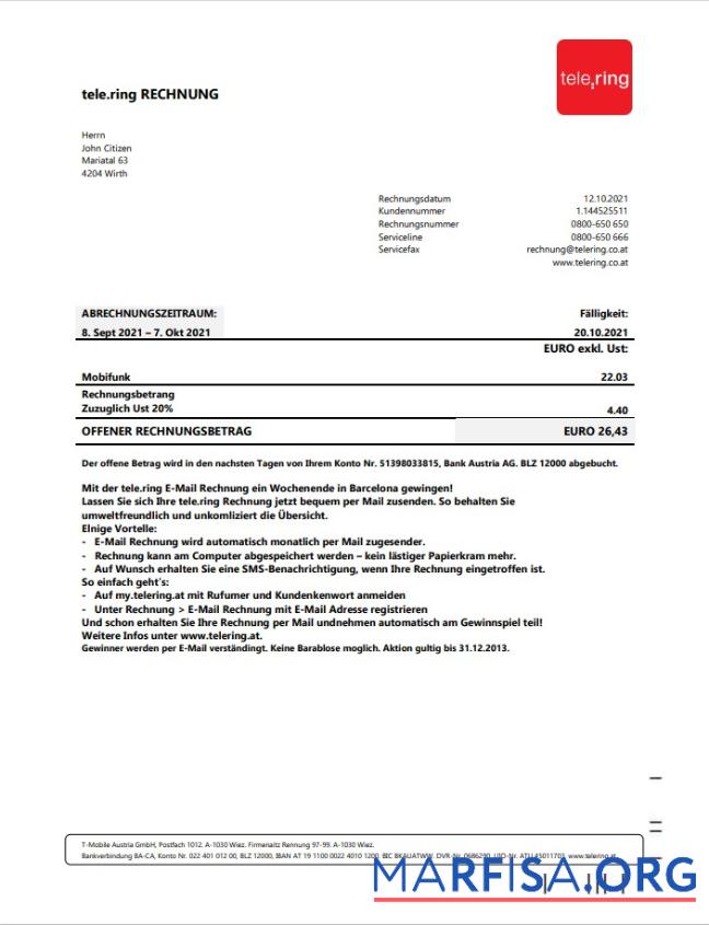 Realistic Sweden Tele Ring utility bill template in Word and PDF format